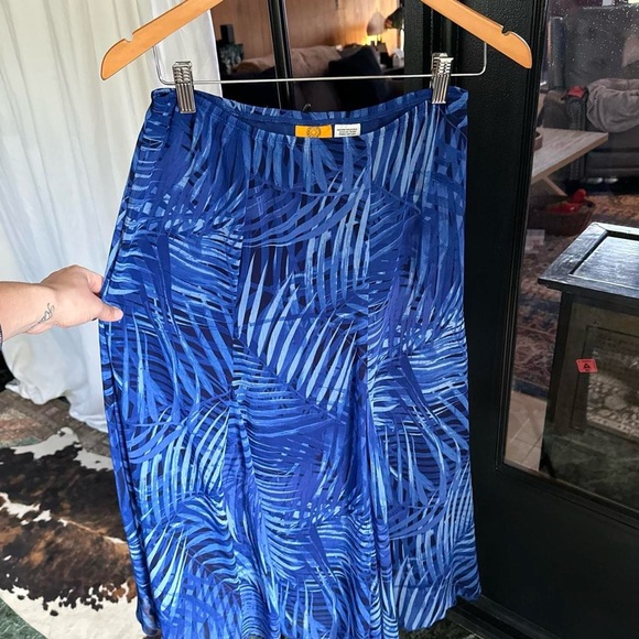 Vintage Ruby rd women’s blue Hawaiian tropical print flowy midi skirt - size 4P - Picture 4 of 8